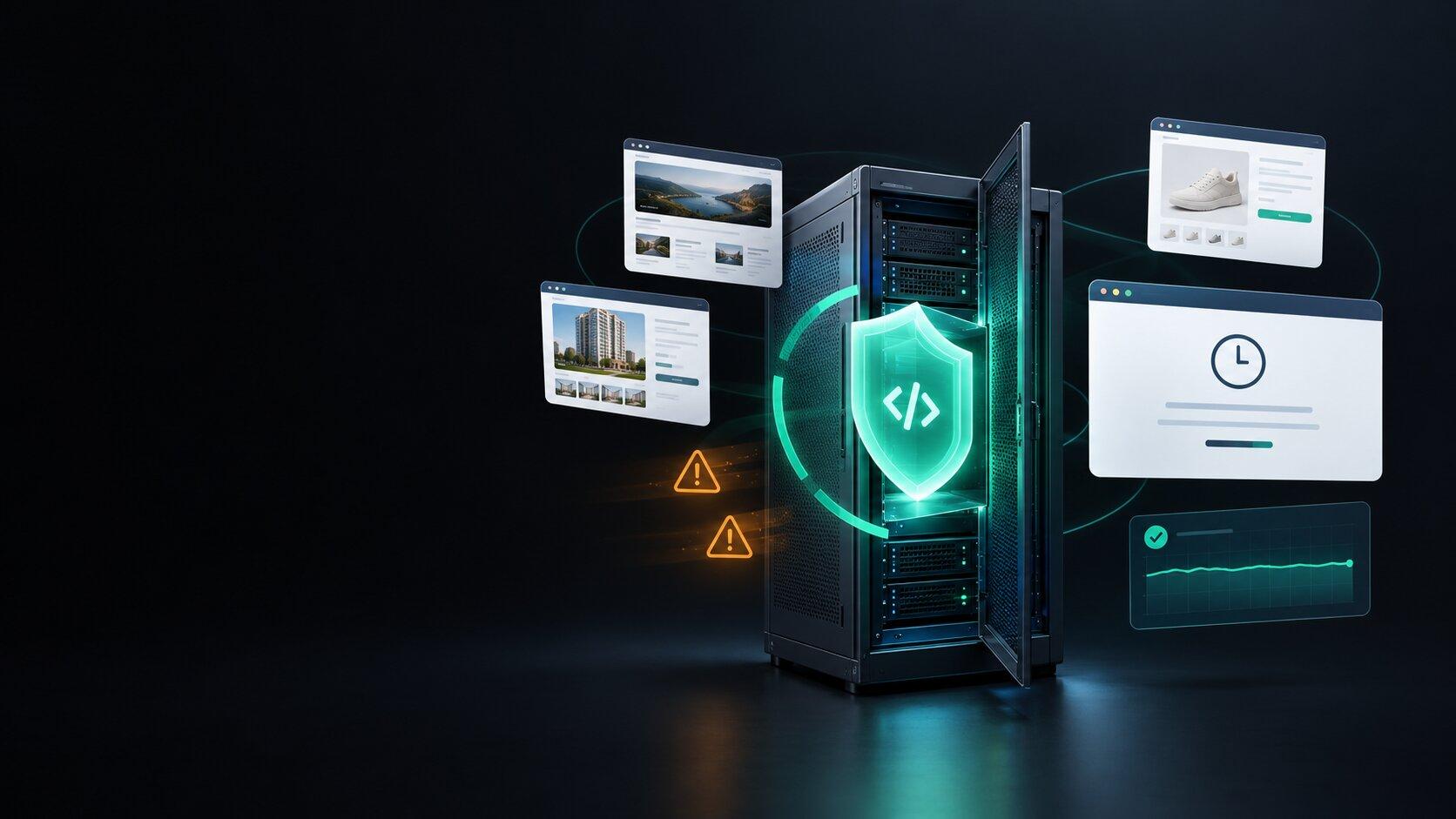 A business website server being patched against the October 2026 PHP security vulnerabilities
